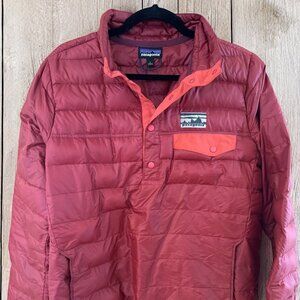 PATAGONIA Women's Large Down Snap T Pullover Puffy Jacket Pullover Maroon/Red